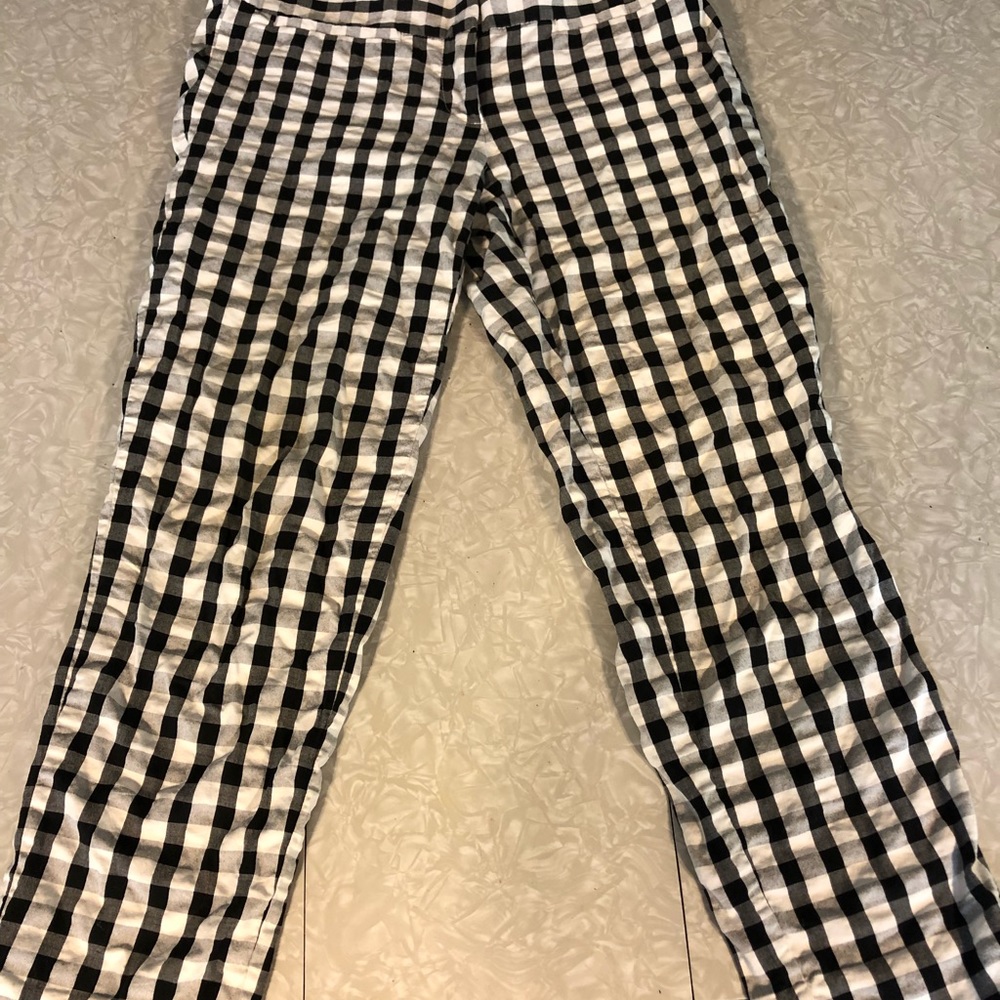 Wide checked gingham cropped pants